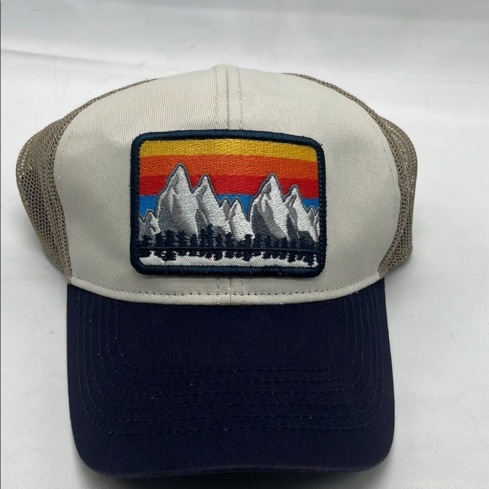 Tan and Blue Mountain Adventure Baseball Cap